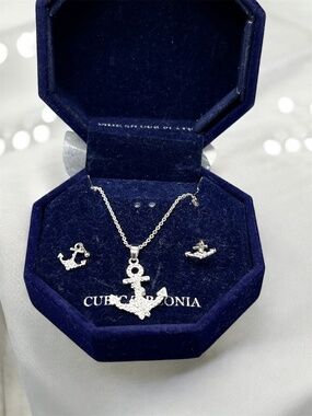 Nautical Themed Silver Plated Anchor Pendant Necklace & Earring Set